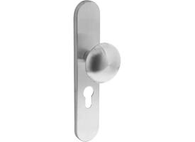 Knopschild ovaal verdekt 220x42x8mm met nokken en vaste knop paddenstoel profielcilindergat 55mm rvs