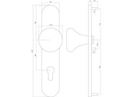 Knopschild ovaal verdekt 220x42x8mm met nokken en vaste knop paddenstoel profielcilindergat 92mm rvs
