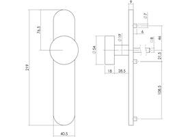 Knopschild ovaal verdekt 219x41x8mm met nokken en vaste knop plat blind rvs