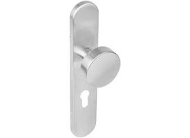 Knopschild ovaal verdekt 219x41x8mm met nokken en vaste knop plat profielcilindergat 55mm rvs