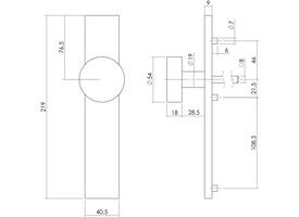 Knopschild rechthoekig verdekt 219x41x8mm met nokken en vaste knop plat blind rvs
