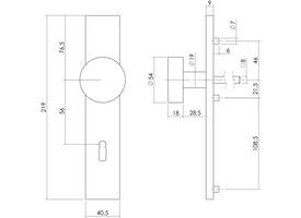 Knopschild rechthoekig verdekt 219x41x8mm met nokken en vaste knop plat sleutelgat 56mm rvs