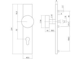 Knopschild rechthoekig verdekt 219x41x8mm met nokken en vaste knop plat profielcilindergat 72mm rvs