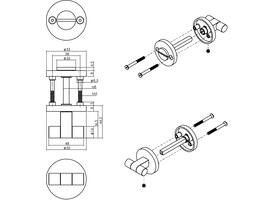WC-sluiting éénzijdig verdekt ø55x8mm met stift 8x8mm, knop op verdekte rozet rvs