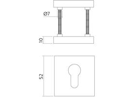 Cilinderrozetten verdekt 52x52x10mm met nokken rvs