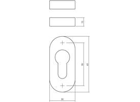 Cilinderrozetten verdekt ovaal 65x30x10mm rvs