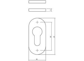 Cilinderrozetten verdekt ovaal 65x30x5mm rvs