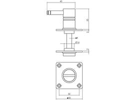 WC-sluiting 42x42x2mm met stift 8x8mm rvs
