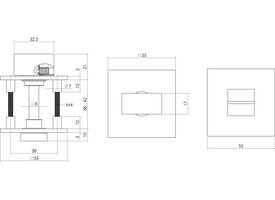 WC-sluiting verdekt met magneet 55x55x3mm met nokken en stift 8x8mm rvs