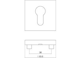Cilinderrozetten verdekt 53x53x8mm met nokken rvs
