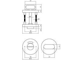 WC-sluiting verdekt ø53x8mm met nokken en stift 7x7mm rvs