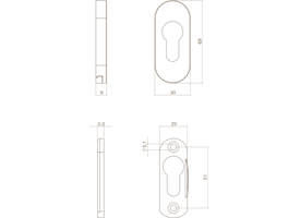 Veiligheid schuifrozet ovaal 69x30x9mm profielcilindergat rvs