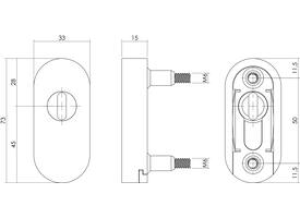 SKG2 veiligheid schuifrozet ovaal 73x33x15mm met sleufplaatje incl. blindklinkmoeren rvs