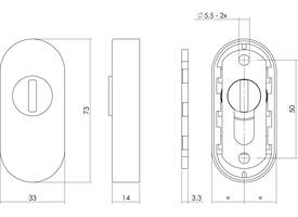 Veiligheid schuifrozet ovaal 73x33x14mm met sleufplaatje rvs
