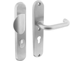 SKG3 veiligheidsbeslag ovaal 250x50mm greep/kruk Rond met veerconstructie profielcilindergat 55mm met kerntrekbeveiliging rvs