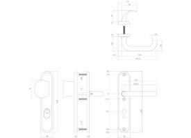 SKG3 veiligheidsbeslag ovaal 250x50mm greep/kruk Rond met veerconstructie profielcilindergat 55mm met kerntrekbeveiliging rvs