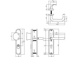 SKG3 veiligheidsbeslag ovaal 250x50mm greep/kruk Rond met veerconstructie profielcilindergat 72mm met kerntrekbeveiliging rvs