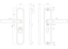 SKG3 veiligheidsbeslag ovaal 250x50mm kruk/kruk Rond met veerconstructie profielcilindergat 55mm met kerntrekbeveiliging rvs