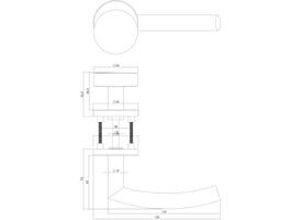 Knop/kruk garnituur links Half rond/90° op rozet verdekt ø55x8mm en cilinderrozetten rvs