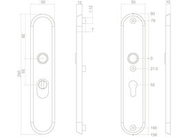 SKG3 veiligheidsschilden ovaal 250x50mm profielcilindergat 55mm met kerntrekbeveiliging rvs