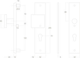 SKG3 veiligheidsschilden rechthoekig 250x50mm met greep profielcilindergat 72mm met kerntrekbeveiliging rvs