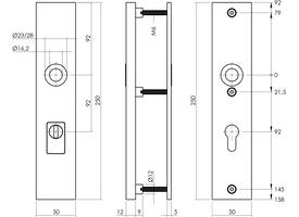 SKG3 veiligheidsschilden rechthoekig 250x50mm profielcilindergat 92mm met kerntrekbeveiliging rvs