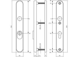 SKG3 veiligheidsschilden ovaal smal 254x35mm profielcilindergat 92mm met kerntrekbeveiliging rvs