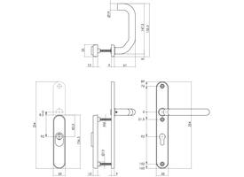 SKG3 veiligheidsbeslag ovaal rozet 156x35mm profielcilindergat 92mm met kerntrekbeveiliging en veiligheid binnenschild smal met kruk verkropt rvs