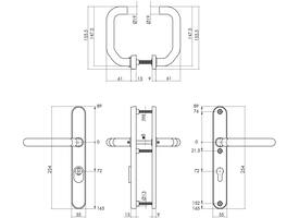 SKG3 veiligheidsbeslag ovaal smal 254x35mm kruk/kruk Verkropt met veerconstructie profielcilindergat 72mm met kerntrekbeveiliging rvs