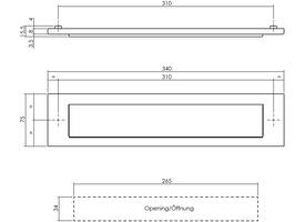 Briefplaat rechthoekig 340x75mm met klep/regenrand rvs