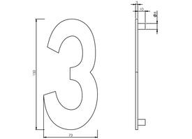 Huisnummer 3 150mm rvs