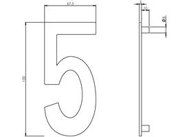 Huisnummer 5 150mm rvs