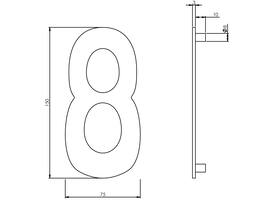 Huisnummer 8 150mm rvs