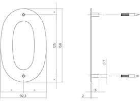 Huisnummer 0 150mm rvs