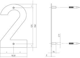 Huisnummer 2 150mm rvs