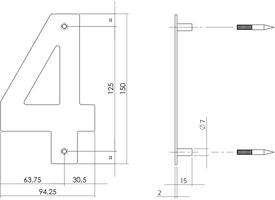 Huisnummer 4 150mm rvs