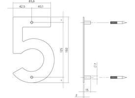 Huisnummer 5 150mm rvs