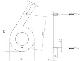 Huisnummer 6 150mm rvs