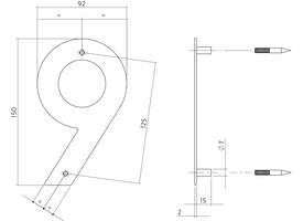 Huisnummer 9 150mm rvs