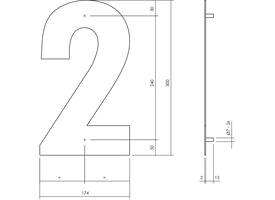 Huisnummer 2 XL 300mm rvs