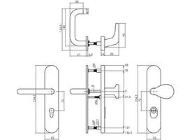 Set voordeurbeslag ovaal verdekt: SKG3 veiligheidsbeslag ovaal 255x52mm greep/kruk kt72 met SKG2 slot 72pc rvs