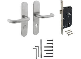 Set achterdeurbeslag ovaal verdekt: SKG3 veiligheidsbeslag ovaal 255x52mm kruk/kruk kt72 met SKG2 slot 72pc rvs
