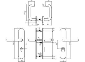 Set achterdeurbeslag ovaal verdekt: SKG3 veiligheidsbeslag ovaal 255x52mm kruk/kruk kt72 met SKG2 slot 72pc rvs