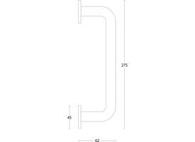Deurgreep U-vorm 275x62x19mm op rozetten ø45mm rvs