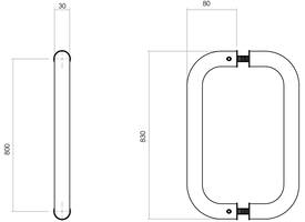 Deurgrepen U-vorm 830x80x30mm hart op hart 800mm rvs