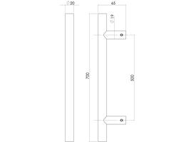 Deurgreep T-vorm 700x65x20mm hart op hart 500mm rvs