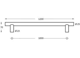 Deurgreep T-vorm 1200x70x25mm hart op hart 1000mm rvs