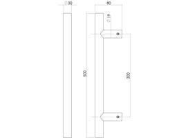Deurgreep T-vorm 500x80x30mm hart op hart 300mm rvs