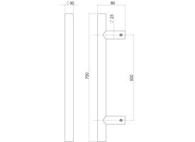 Deurgreep T-vorm 700x80x30mm hart op hart 500mm rvs