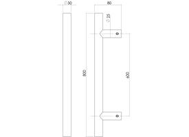 Deurgreep T-vorm 800x80x30mm hart op hart 600mm rvs